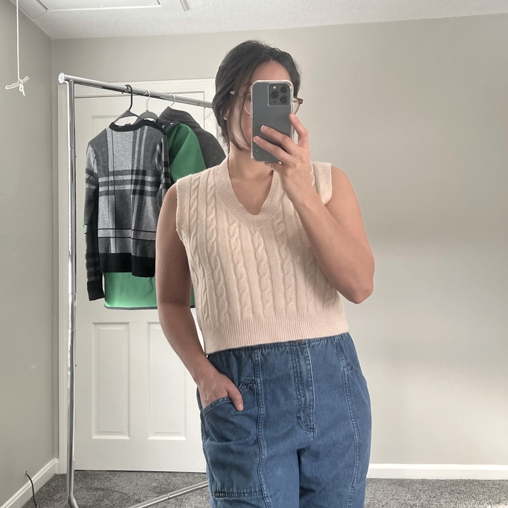 Awoke Vintage Cream Cashmere Sweater Vest Cropped Size Small